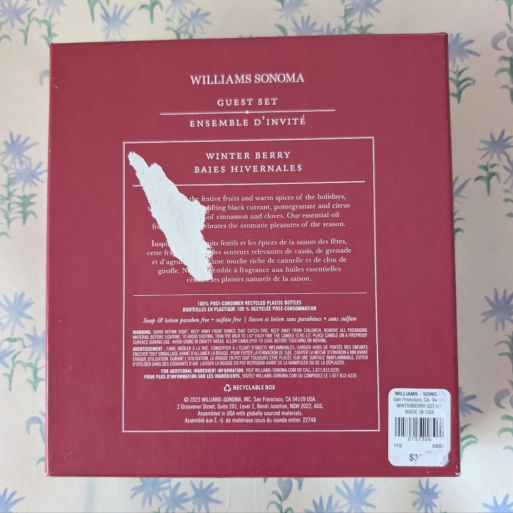 Williams Sonoma Winter Berry Guest Set NEW Hand Soap Lotion Votive Candle Spice - Picture 4 of 4